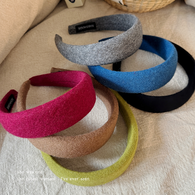 韩系秋冬显白彩色毛呢发箍丝绒头箍复古头饰布艺发饰宽边毛绒配饰