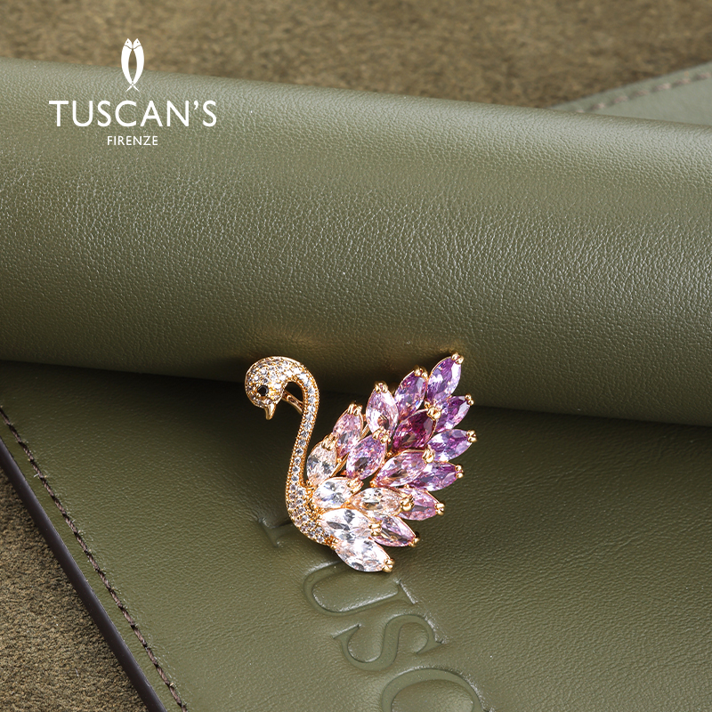 TUSCAN'S 铜合金合成锆石胸针 轻奢精致女士百搭天鹅胸针时代双鱼