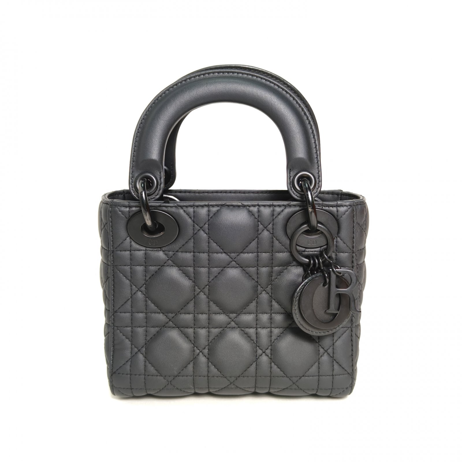 95新 DIOR/迪奥 【娇】戴妃包 三格 黑色 皮革C磨砂扣2018 724371