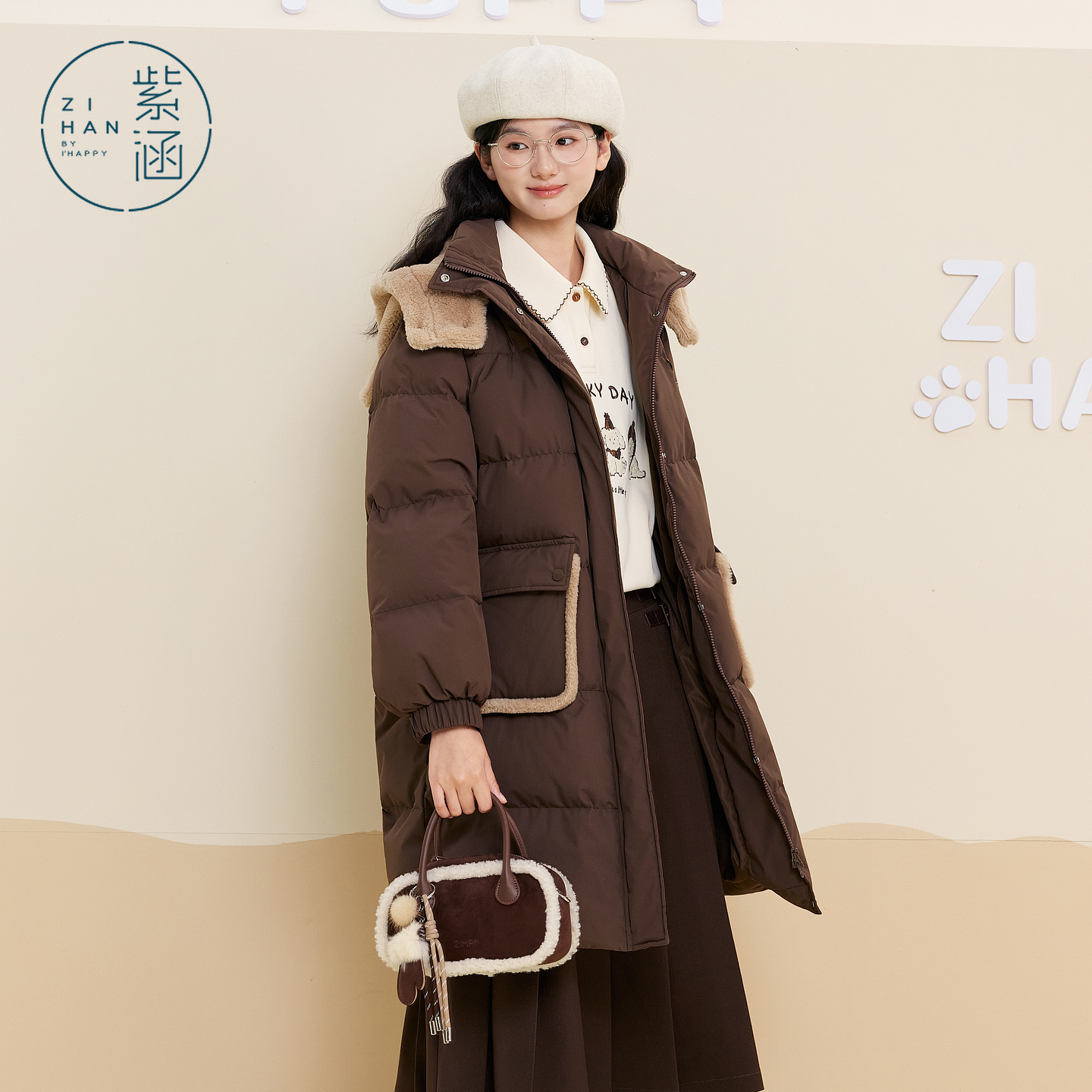 紫涵2025年冬季新款保暖防风中长款羽绒服Z5Z11AS353