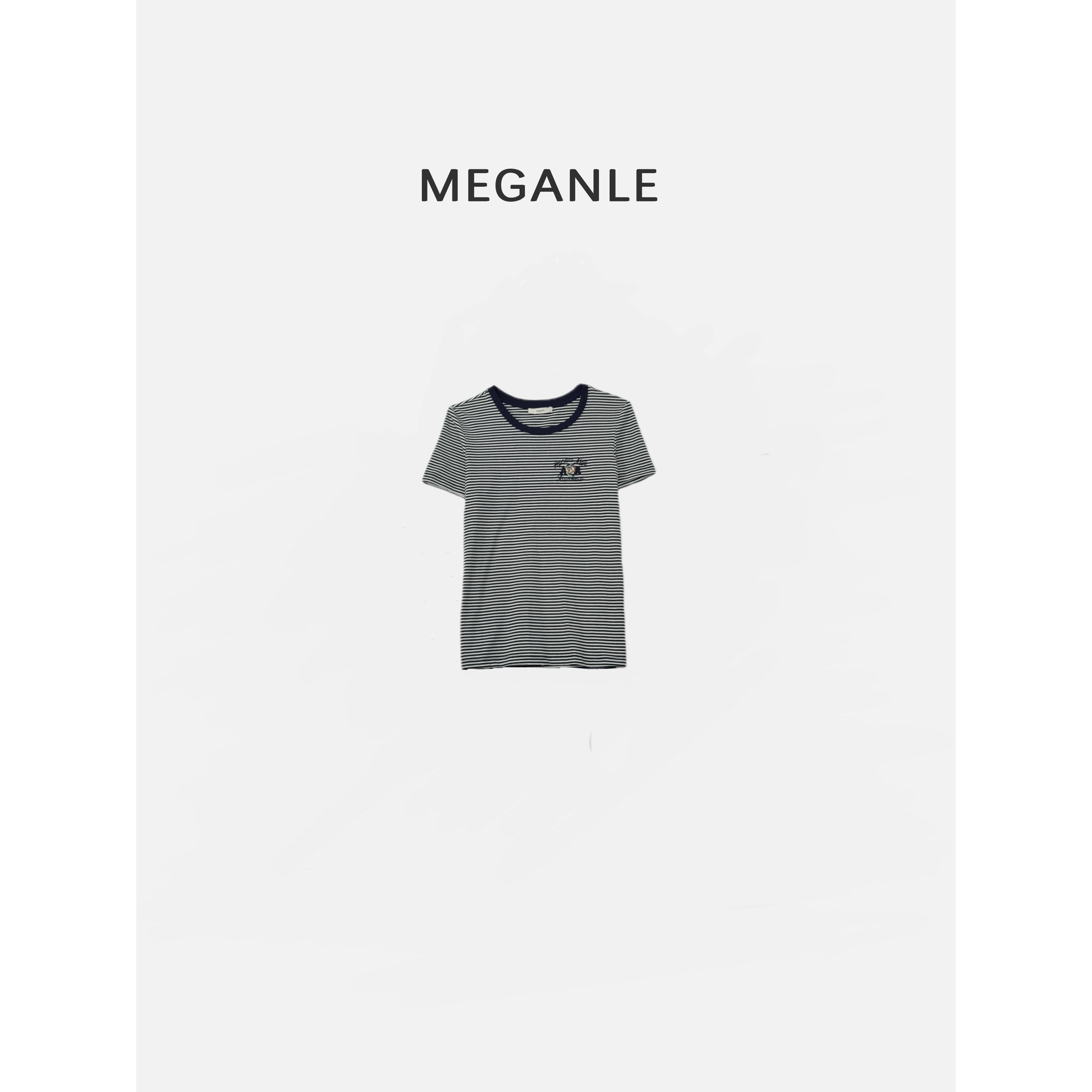 【维尼条纹】MEGANLE 经典休闲条纹维尼熊刺绣圆领短袖T恤2024255