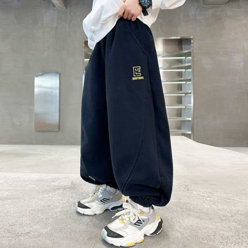 201349童装男童加绒休闲卫裤2025冬宝宝韩版潮酷洋气加绒男童卫裤