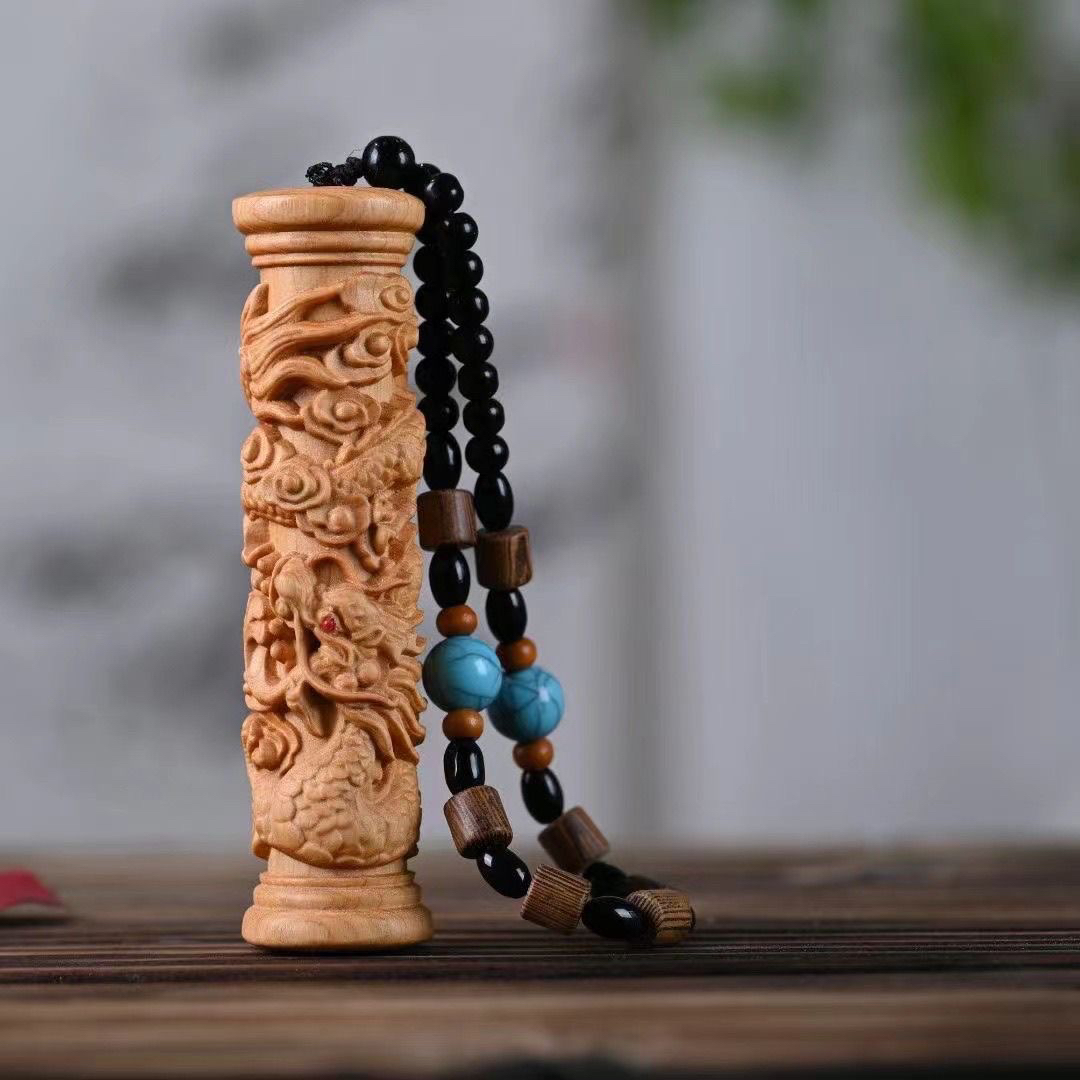 崖柏木雕盘龙柱手柄中国龙实木手把件家居客厅装饰工艺品蛟龙摆件