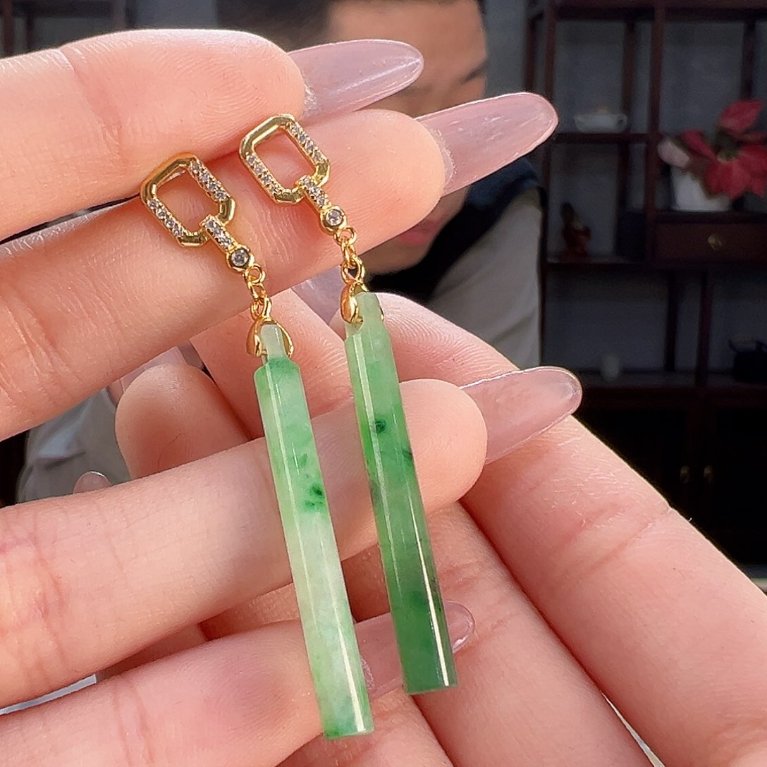 翡翠耳饰银S925镶嵌耳环30