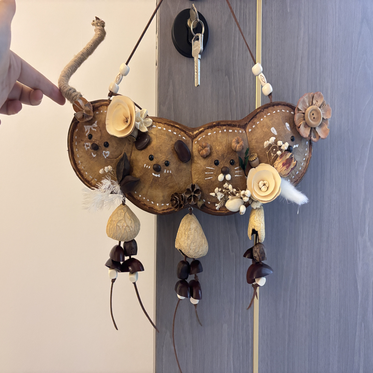 豆荚森林小熊团成品三豆单面家居装饰植物果实挂饰