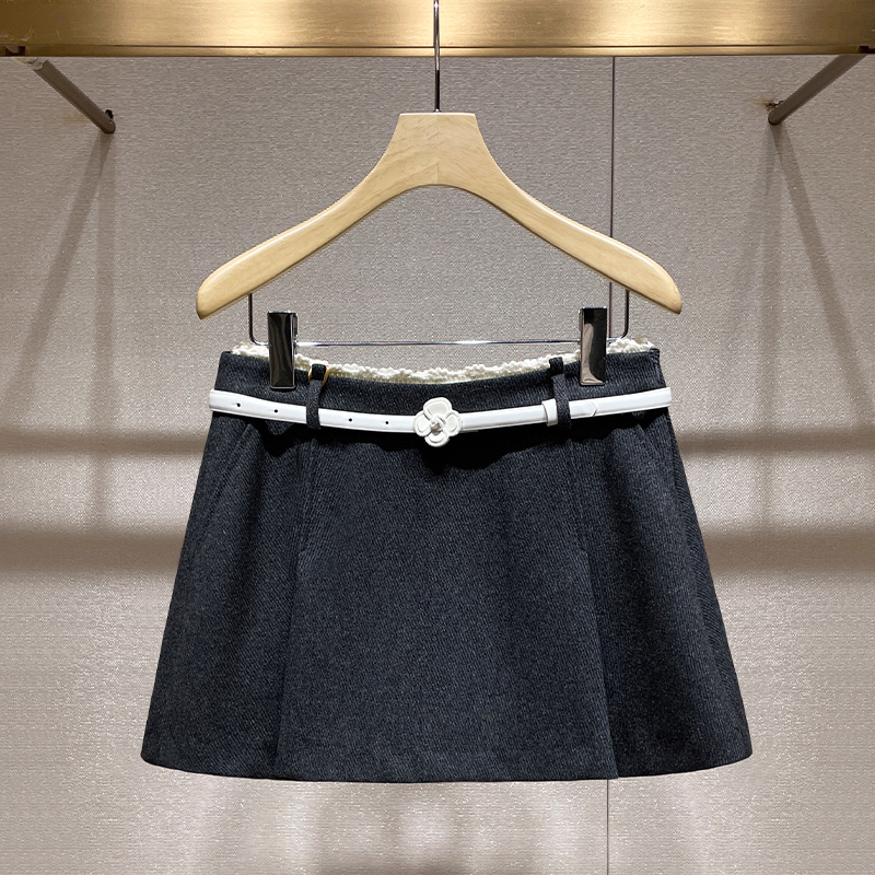 miu系高级感a字半身裙2025秋季名媛气质富家千金高级感灰色短裙女