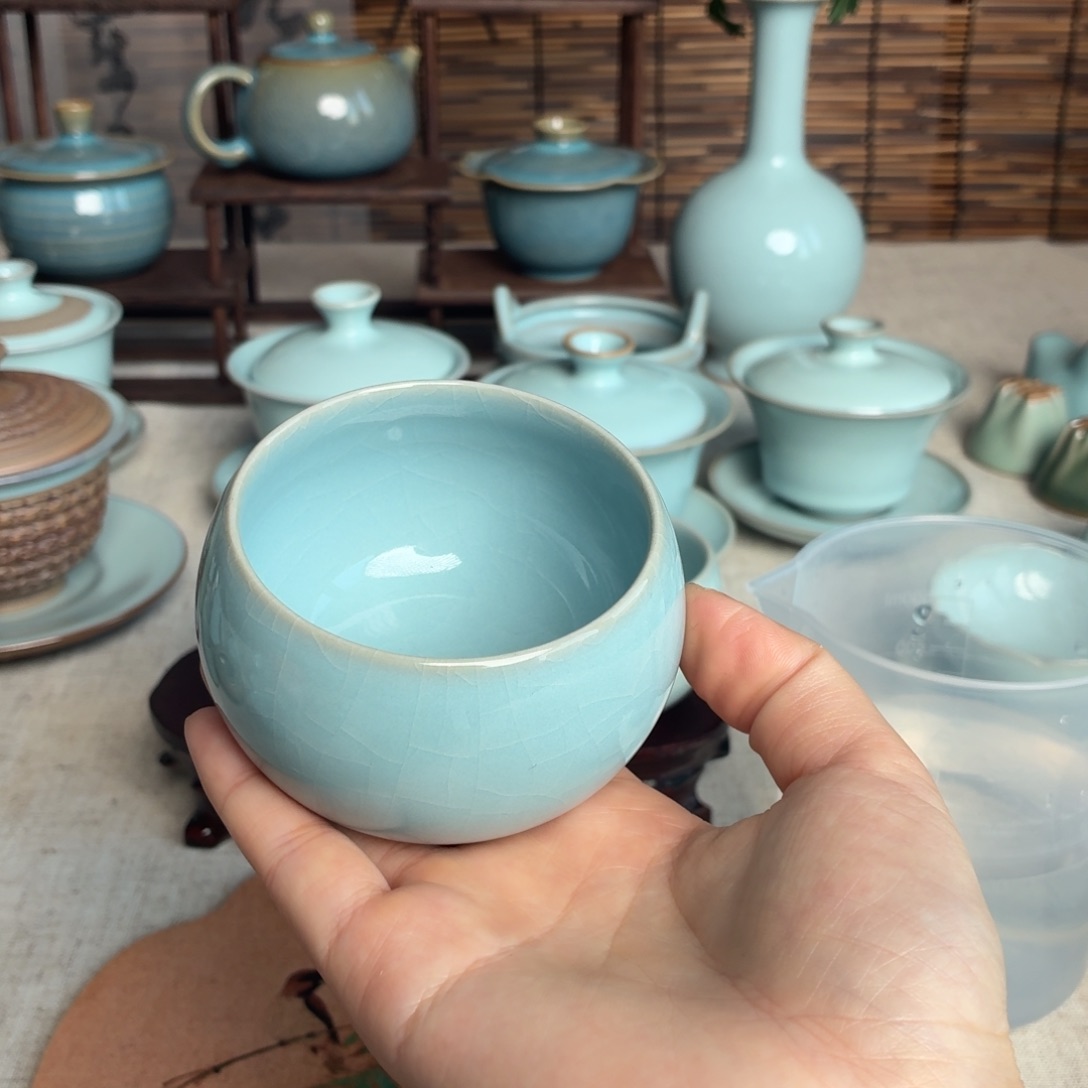 陶摆件禅定杯天青