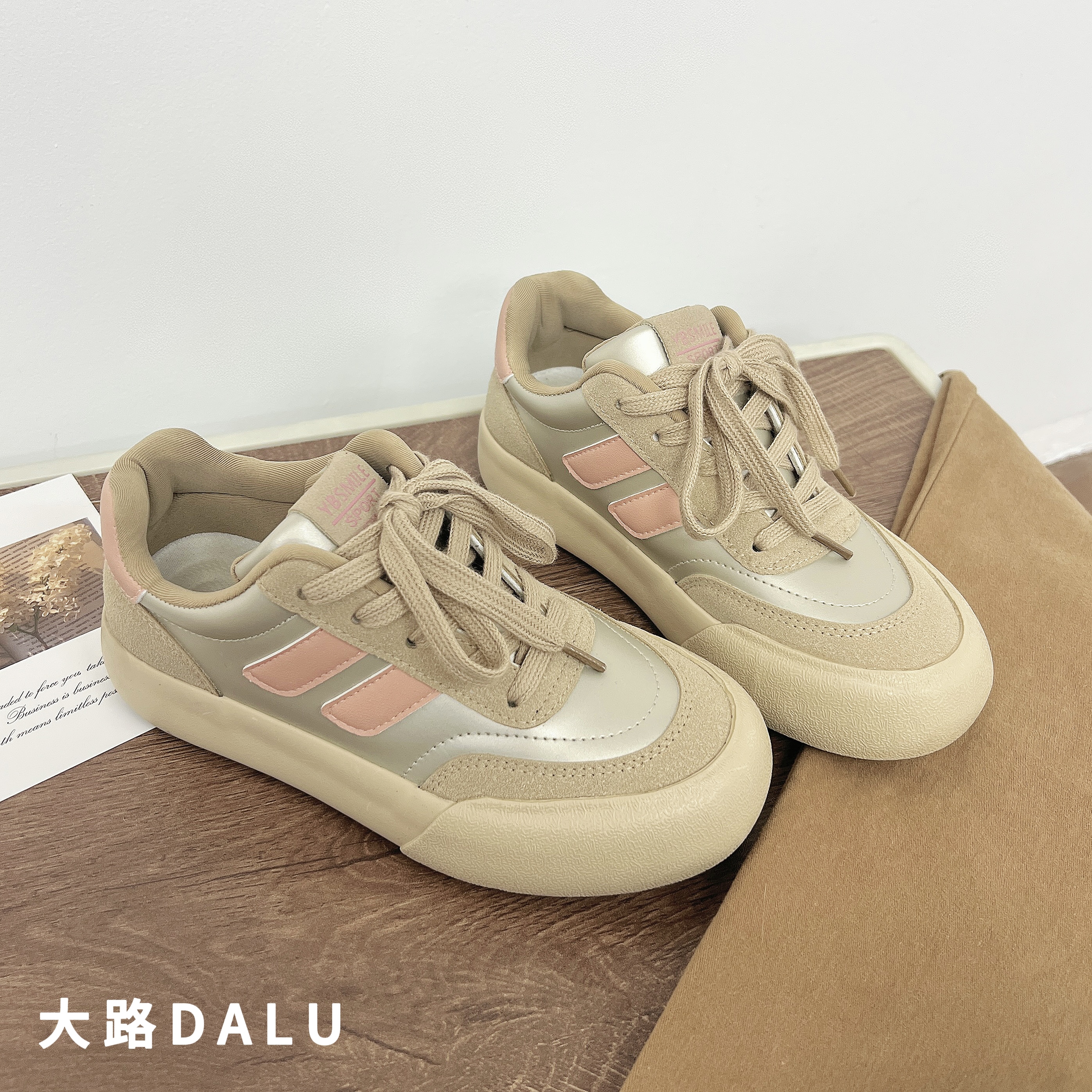 【DaLu】皮面厚底增高德训鞋女2025年秋季新款透气休闲百搭复古板鞋