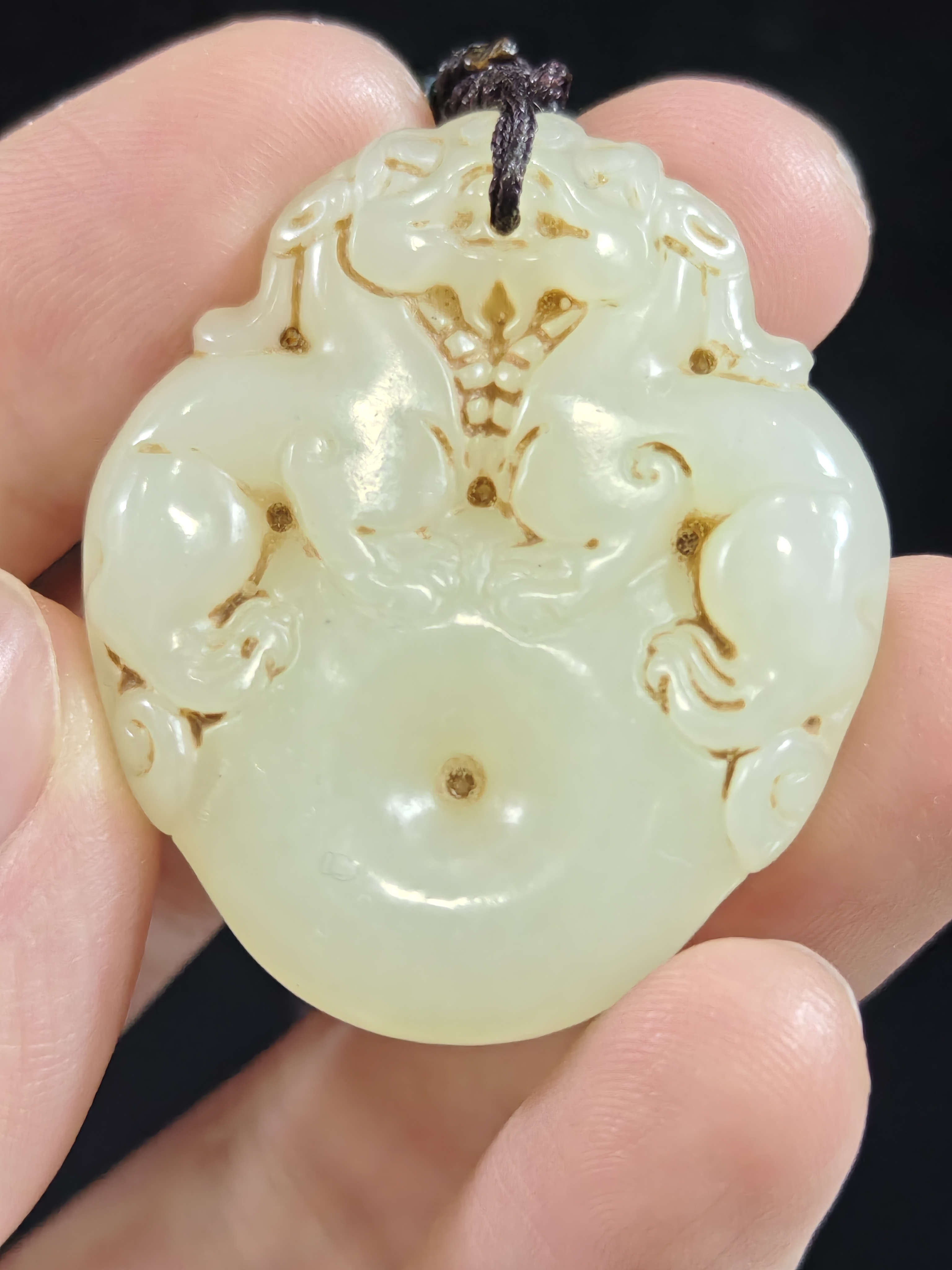 旧藏天然和田玉府上有龙玉牌玉佩挂件26克39*35*7mm
