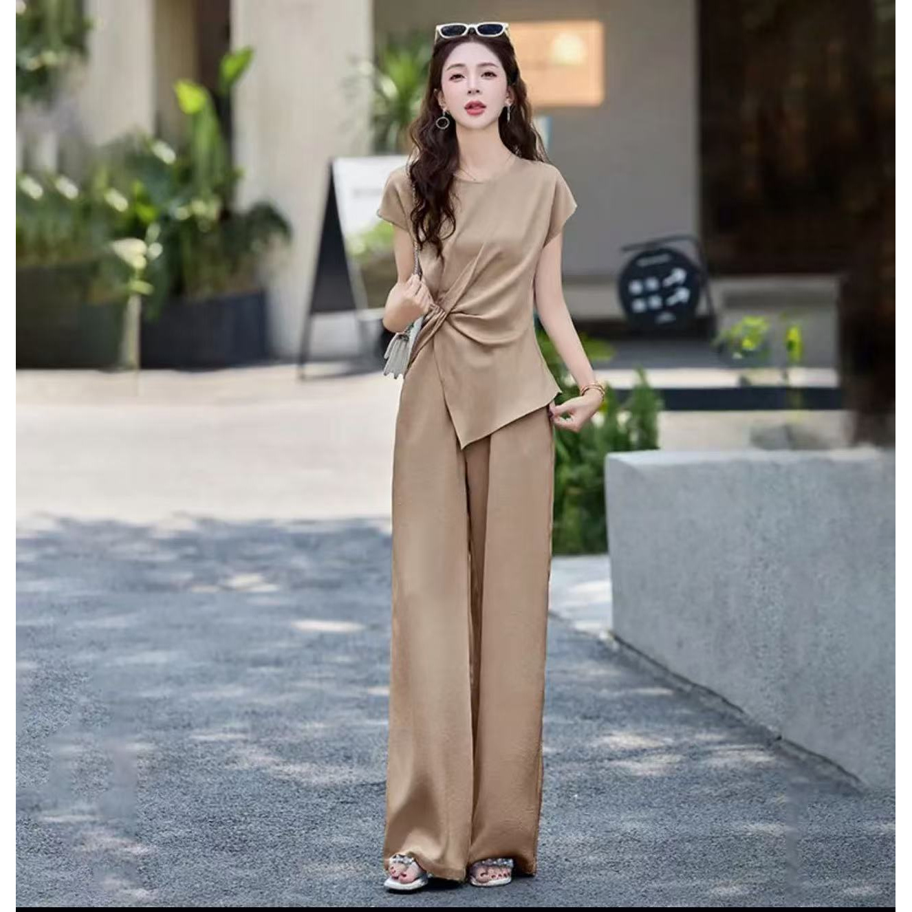 时尚套装夏季高腰裤子百搭长裤韩版宽松气质减龄上衣1351