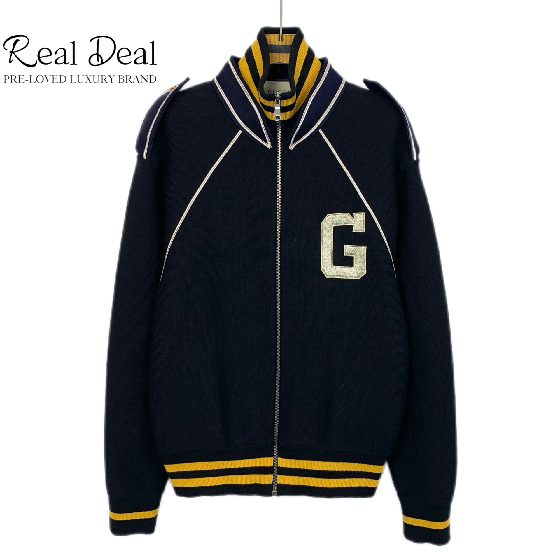 99新 GUCCI/古驰 X12981  字母刺绣棒球服羊毛外套 S码