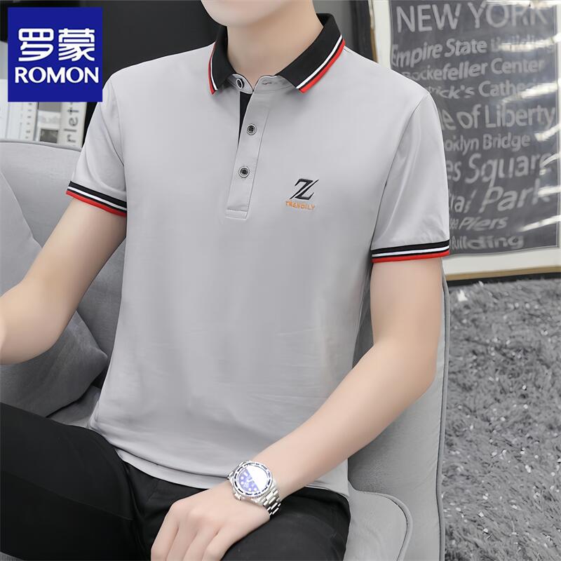 罗蒙男士短袖t恤新款春夏季潮牌翻领简约修身百搭POLO衫薄款半袖T