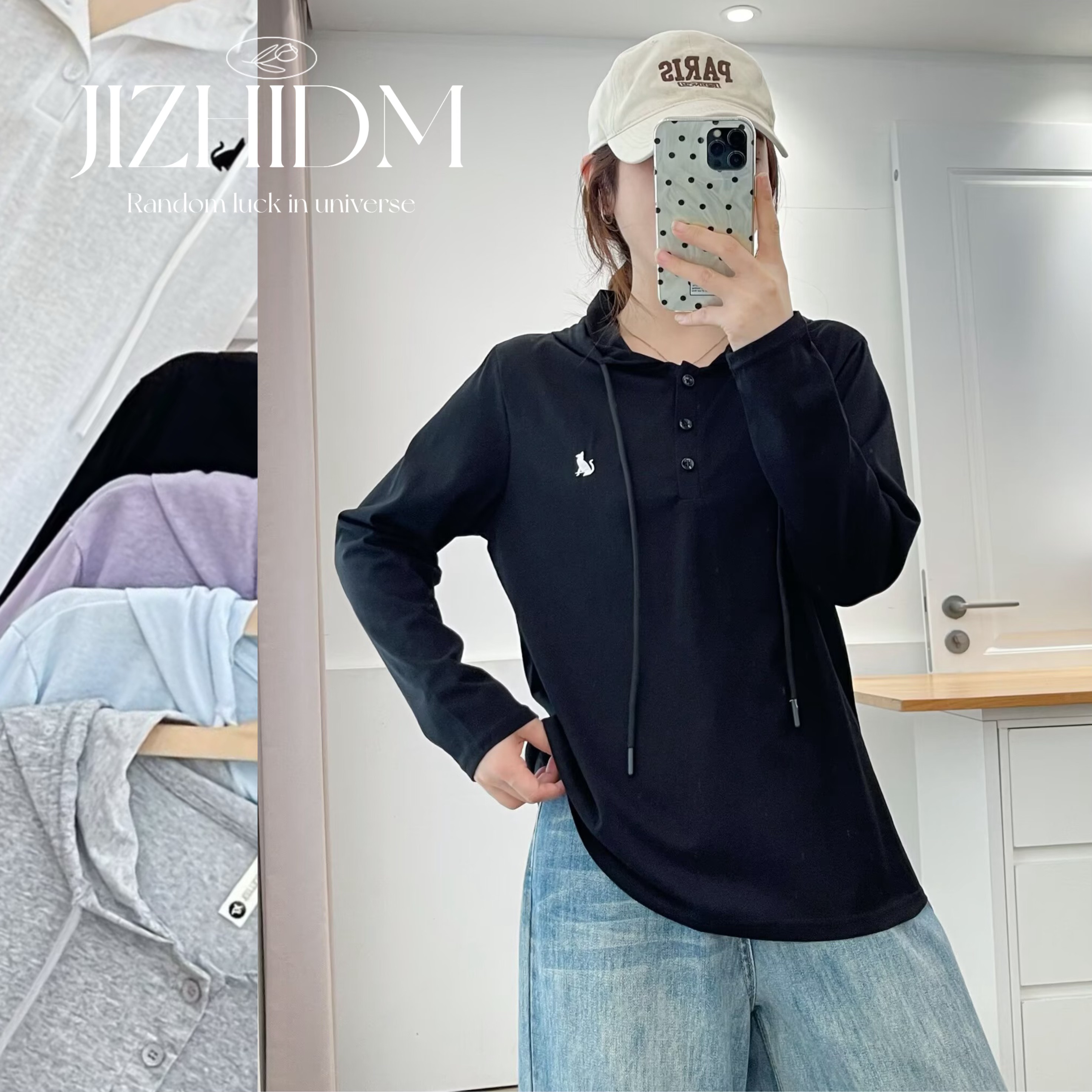 【100-200斤】早秋薄款刺绣宽松显瘦连帽长袖卫衣女休闲百搭上衣