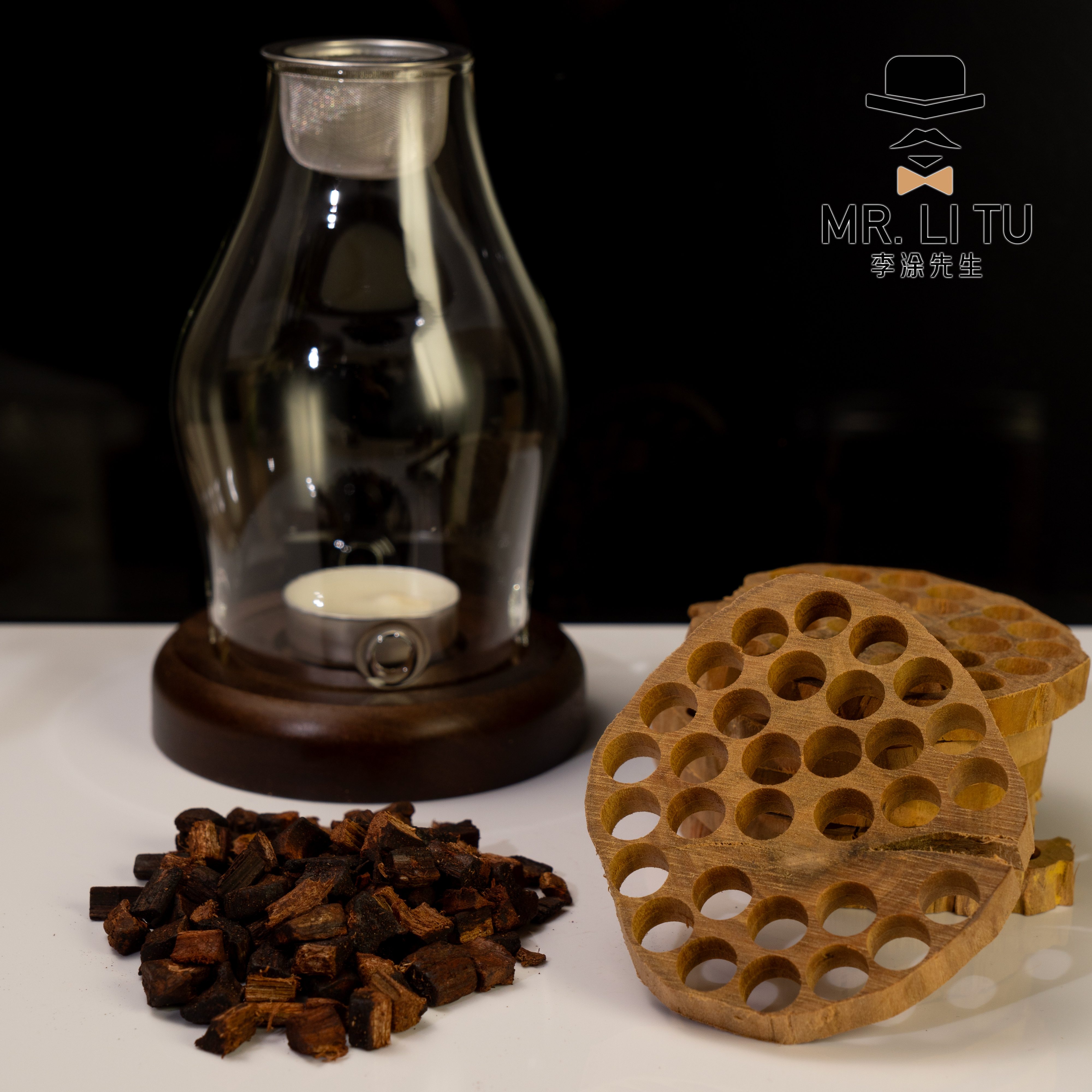迈索尔老山檀品香炉+老山檀车珠藕片100g（赠镊子+50g檀香颗粒）
