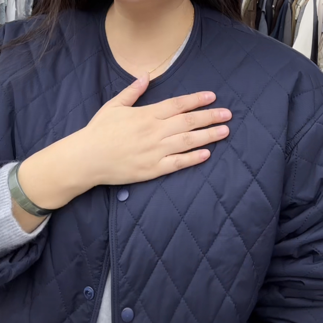 秋冬新款轻薄短款圆领长袖菱格棉服外套女小个子韩版