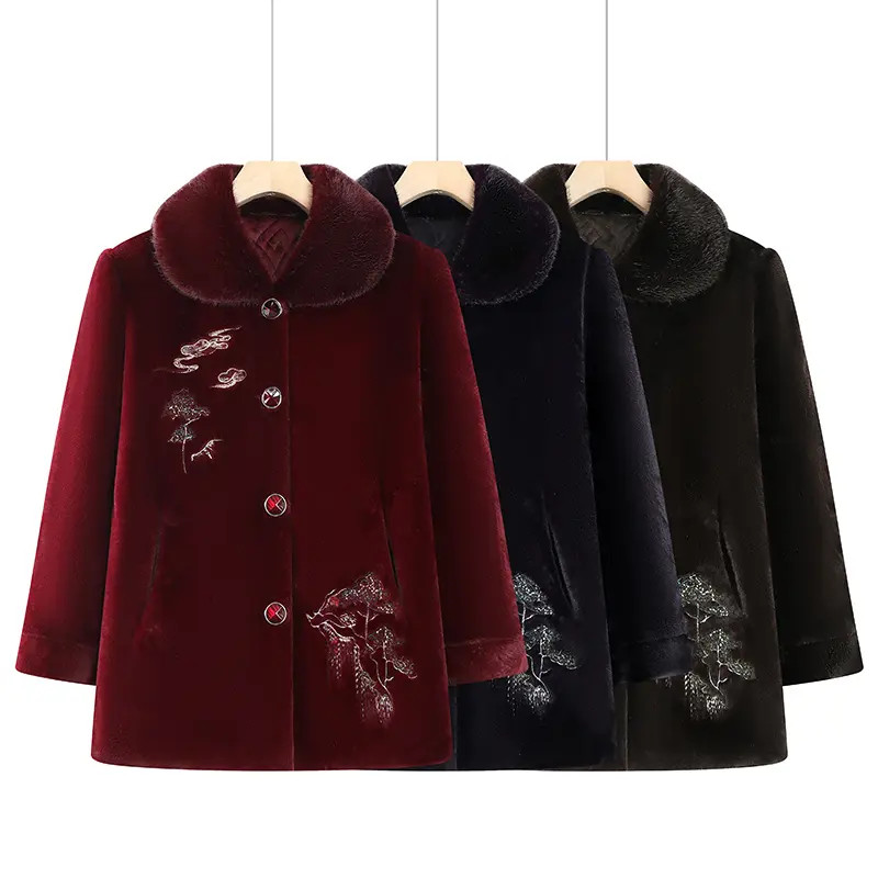 A099老年冬装女奶奶时髦外套中长款冬天喜婆婆婚宴装加绒加厚衣服