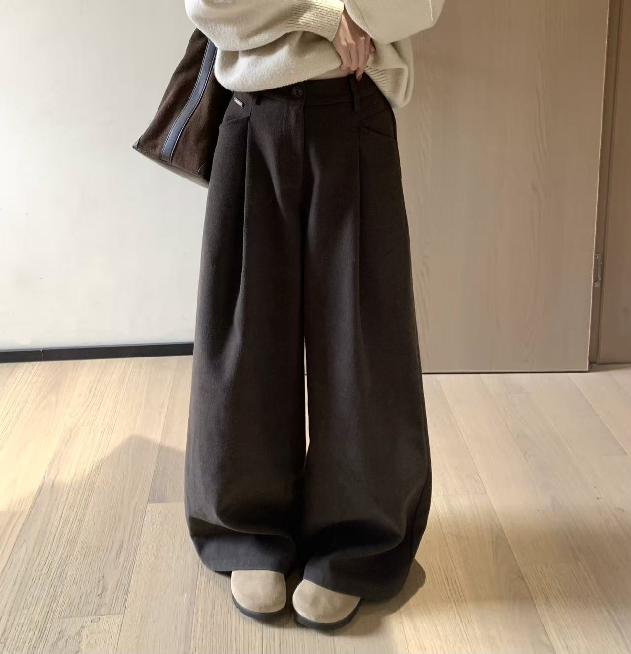 韩11韩系简约阔腿裤女2025新款高级感高腰显瘦阔腿裤冬