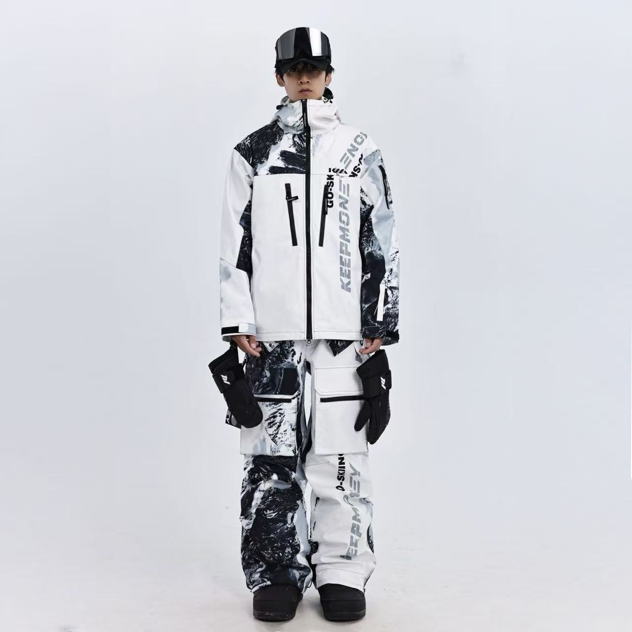 雪山渐变滑雪服套装男女单板防水小众复古扎染雪服雪裤