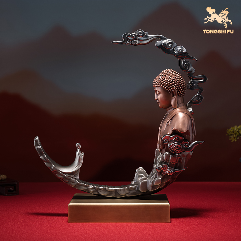 【孤品】铜师傅《我心有佛》白铜紫铜禅意佛像摆件 家居装饰工艺品