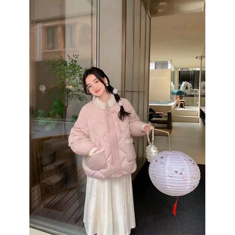 温暖抱抱 818国风小个子定制浮雕刻花毛毛领加厚棉服外套