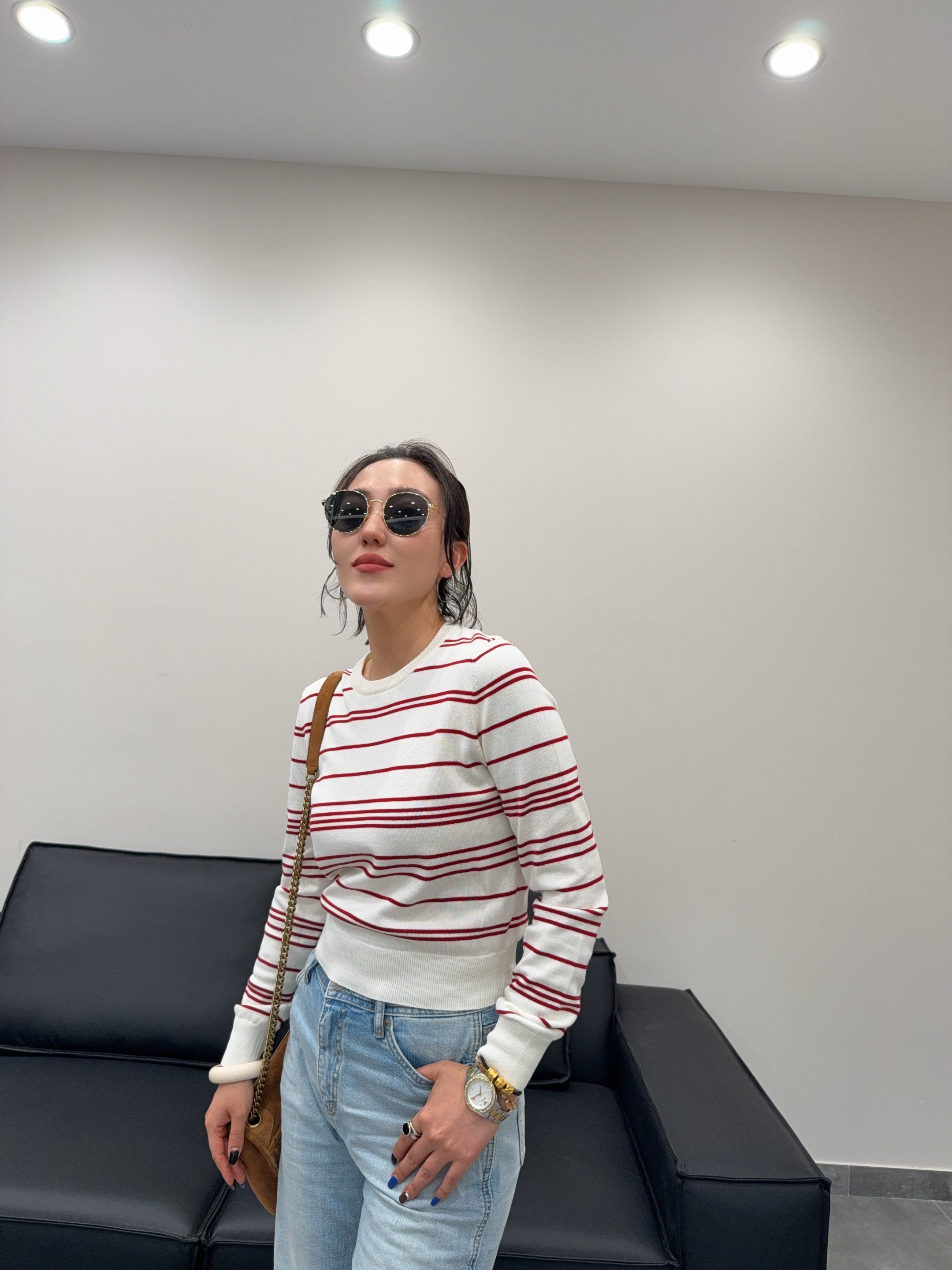 FG·STUDIO 红色条纹针织打底