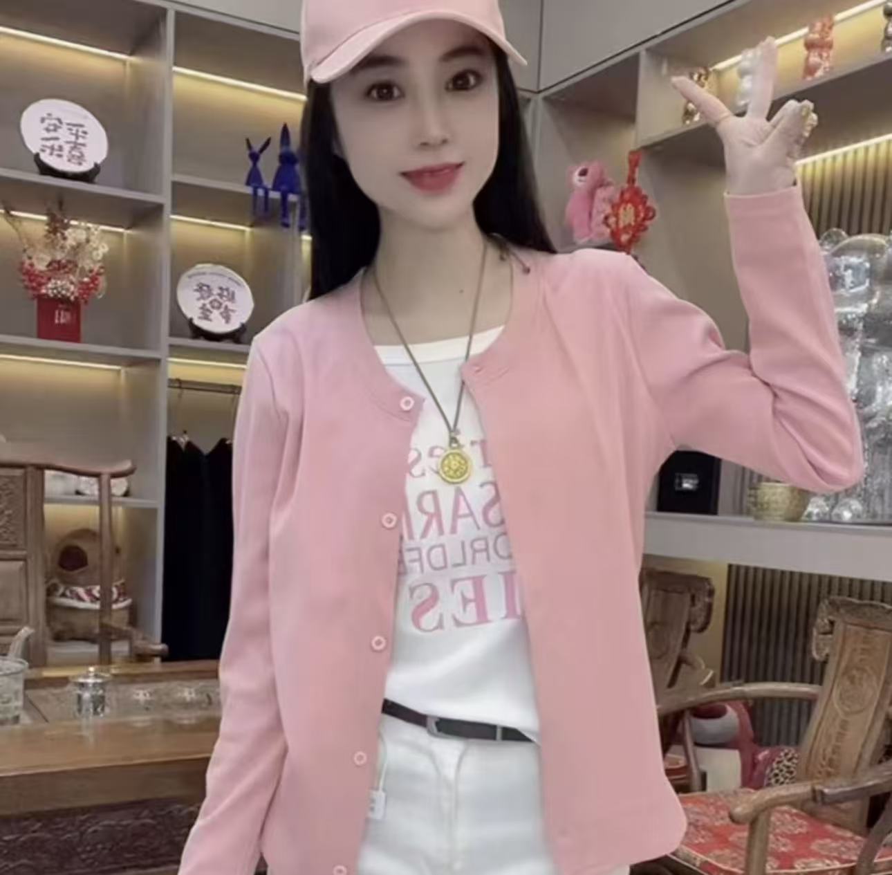 692字母印图假两件上衣