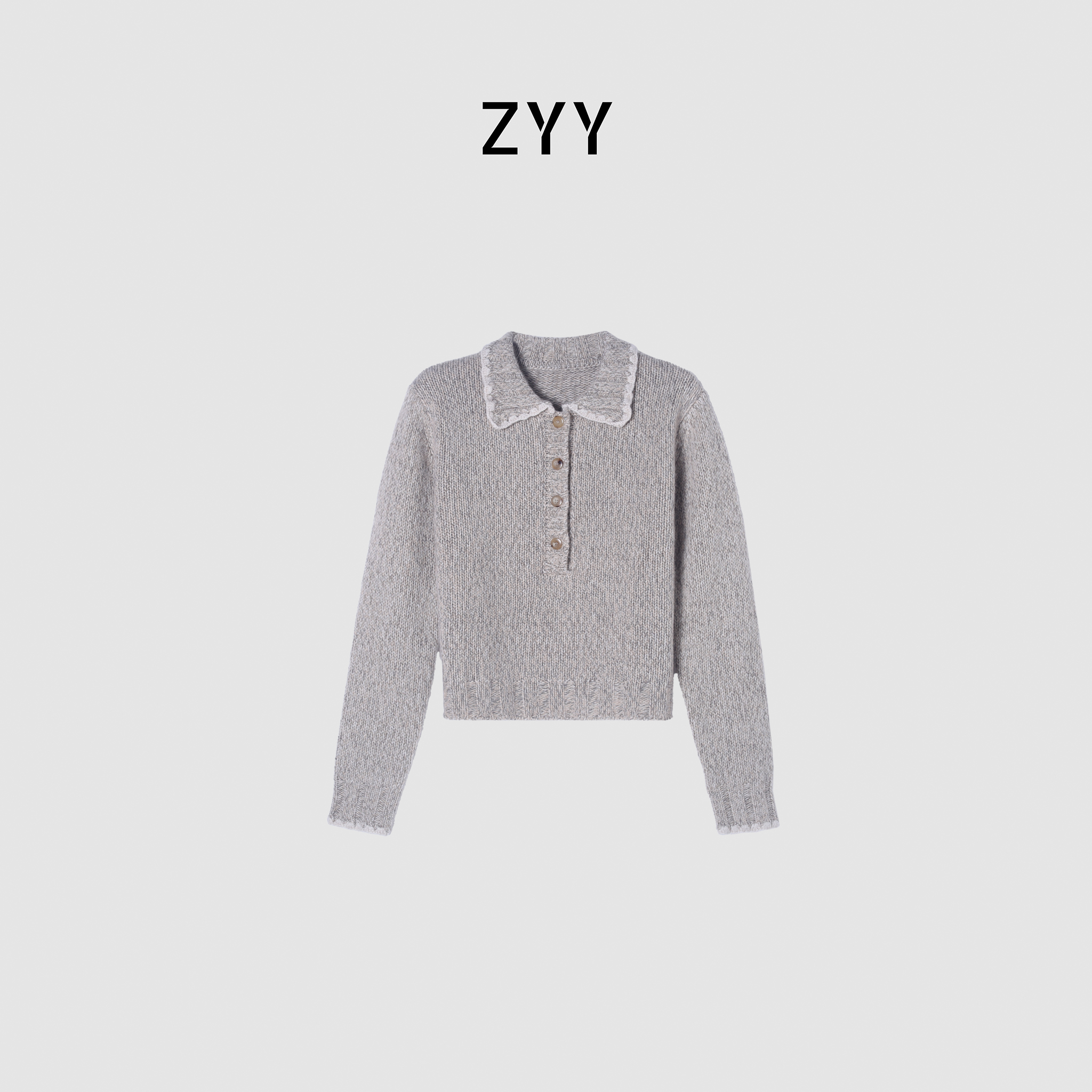 ZYY【一路向北】2025S/S新品手钩花边领翻领套头毛衣X25DMY04869