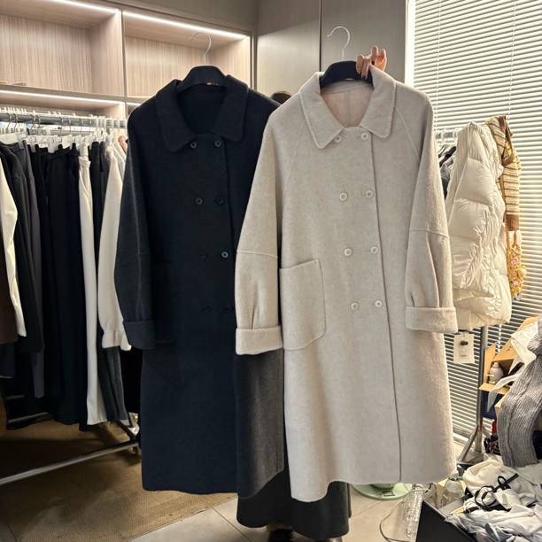 【刘噗噗】八n同款~翻领八粒扣双排扣大口袋双面呢羊毛大衣56223
