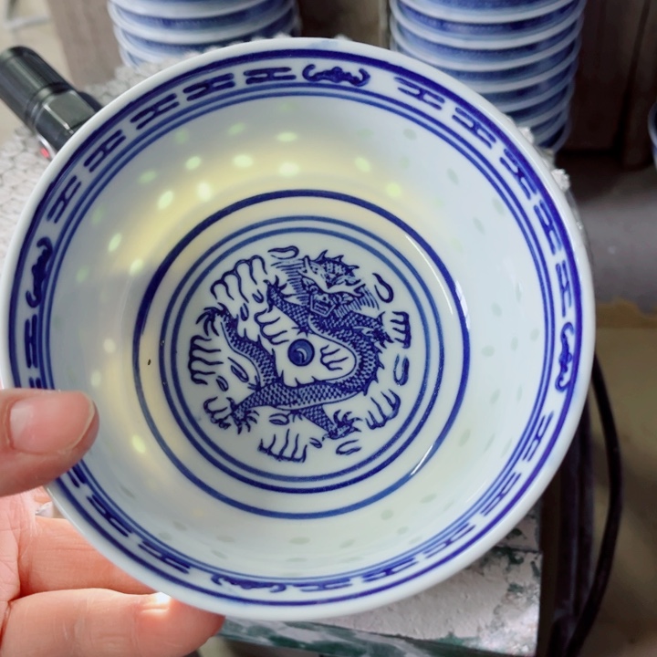 青花玲珑5寸饭碗龙纹