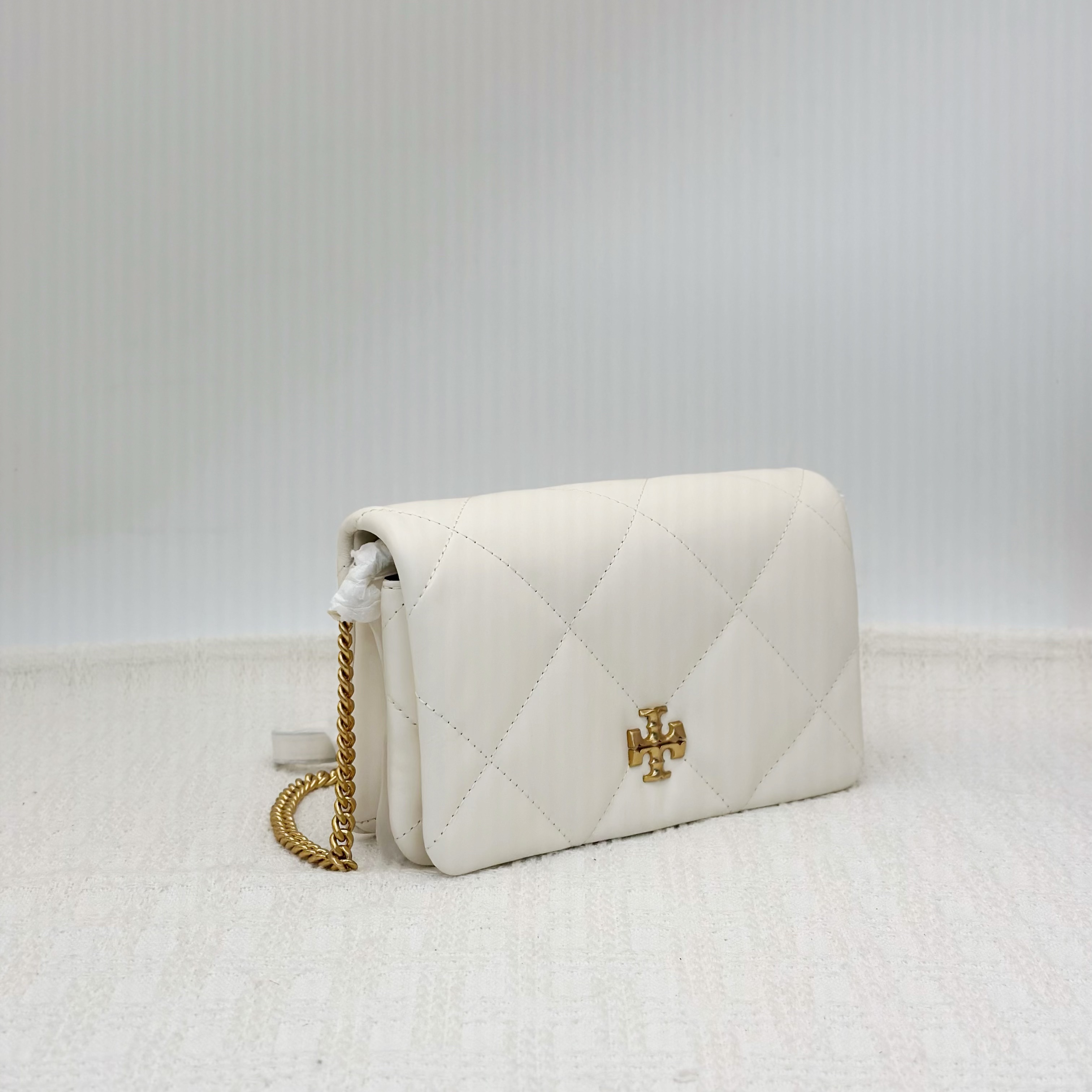 未使用 TORY BURCH/汤丽柏琦 Kira白色牛皮链条包 004新款菱格