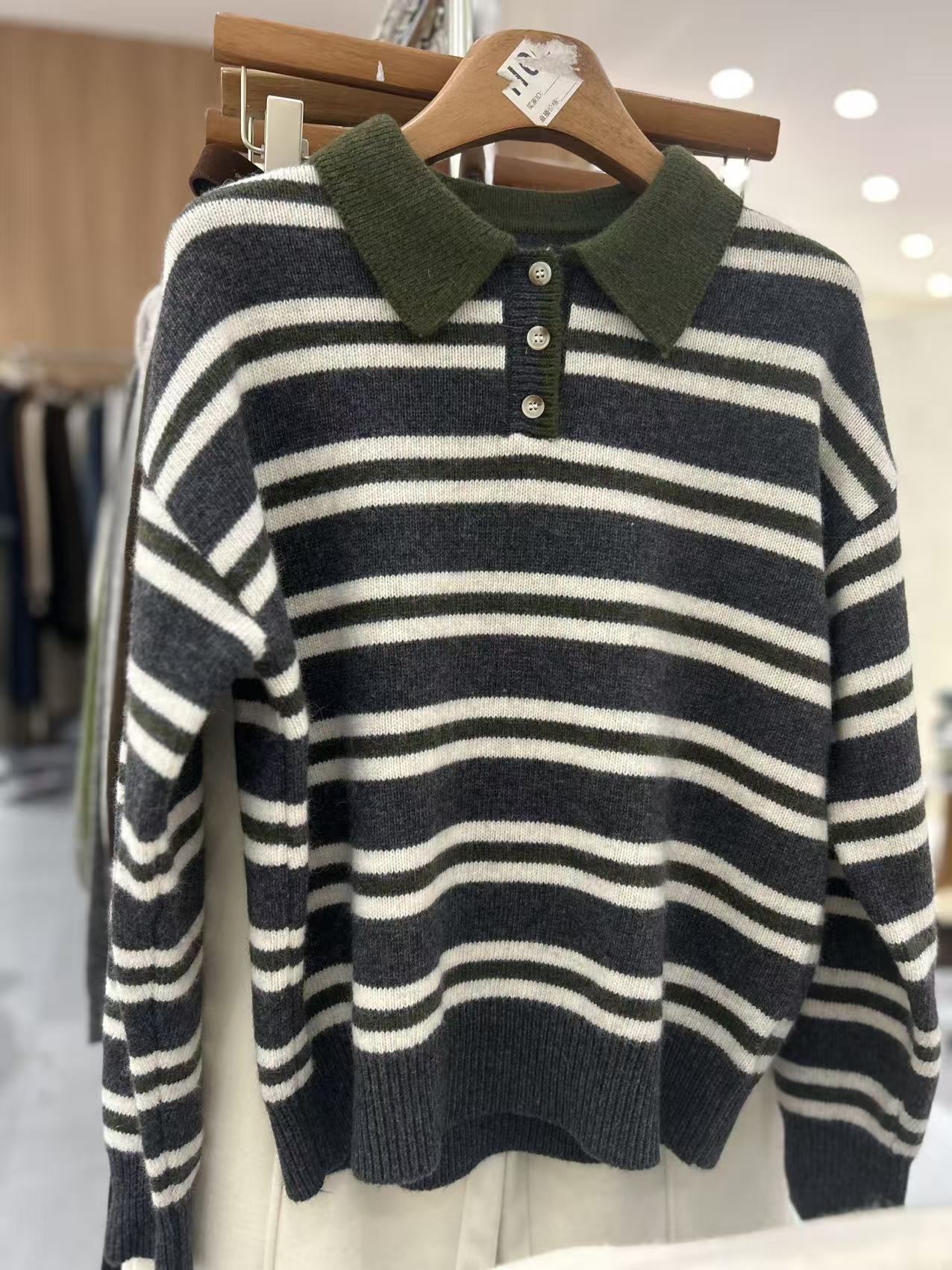 ##熙荣·新款翻领条纹毛衣