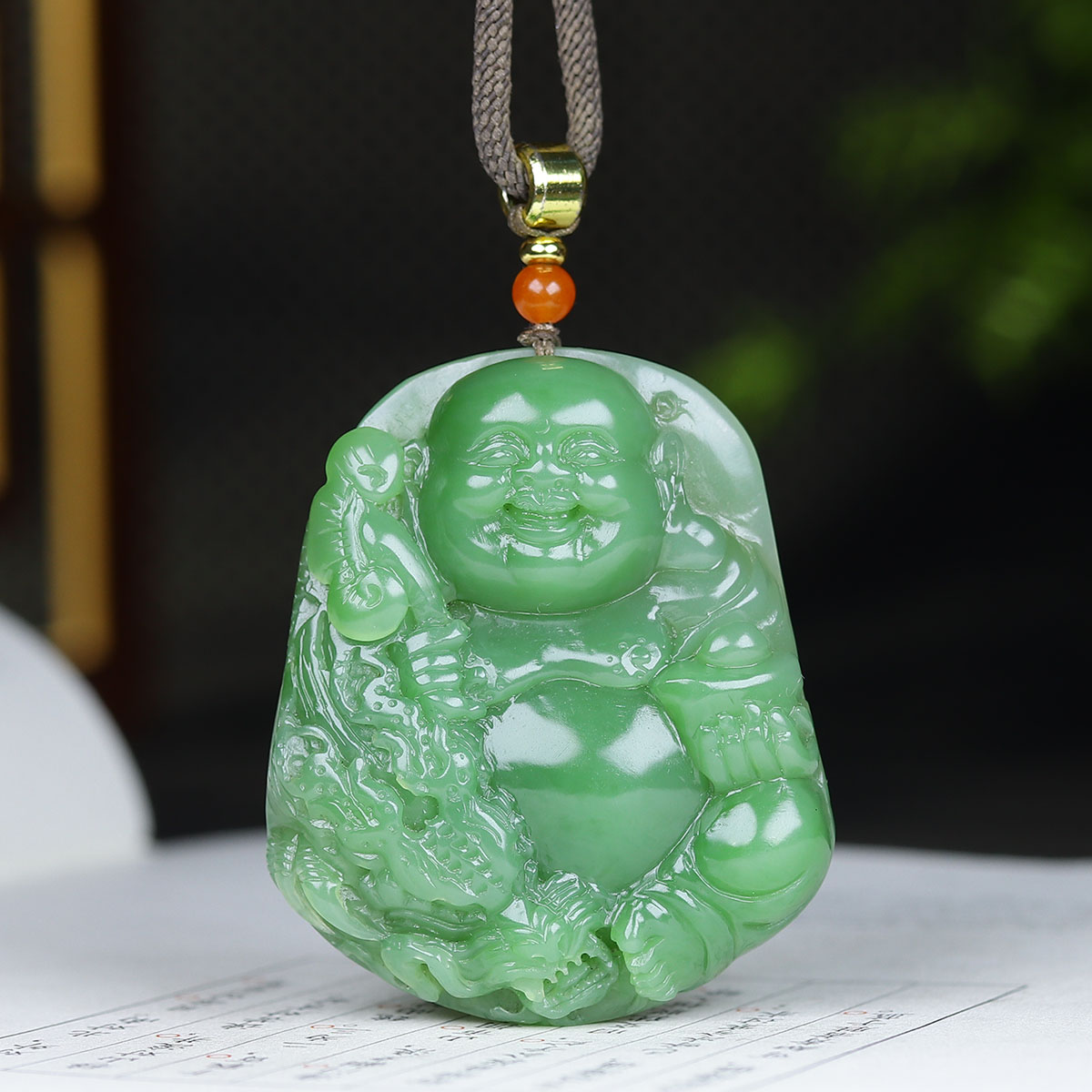 1207123和田玉碧玉弥勒佛挂件