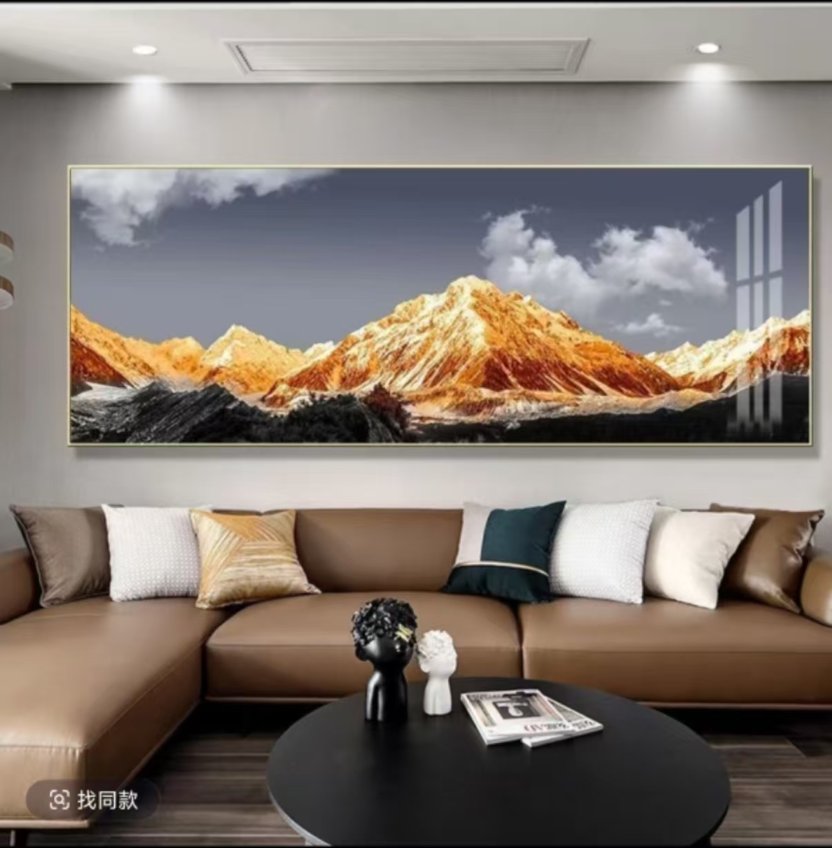 客厅装饰画背靠日照金山轻奢大气沙发背景墙壁挂画办公室山水风景