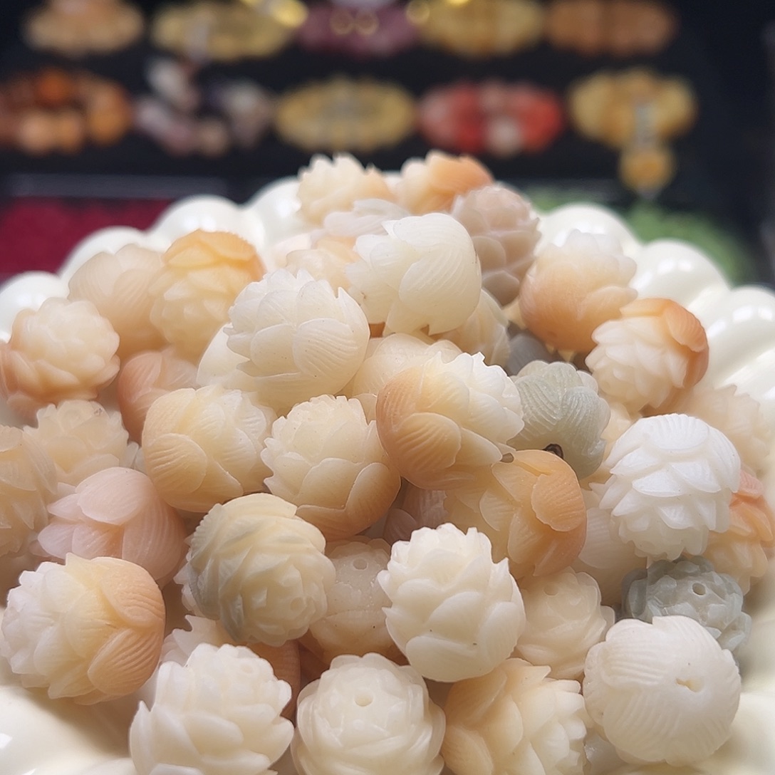 菩提根/象牙果手串瑕疵手修大莲花20颗有裂