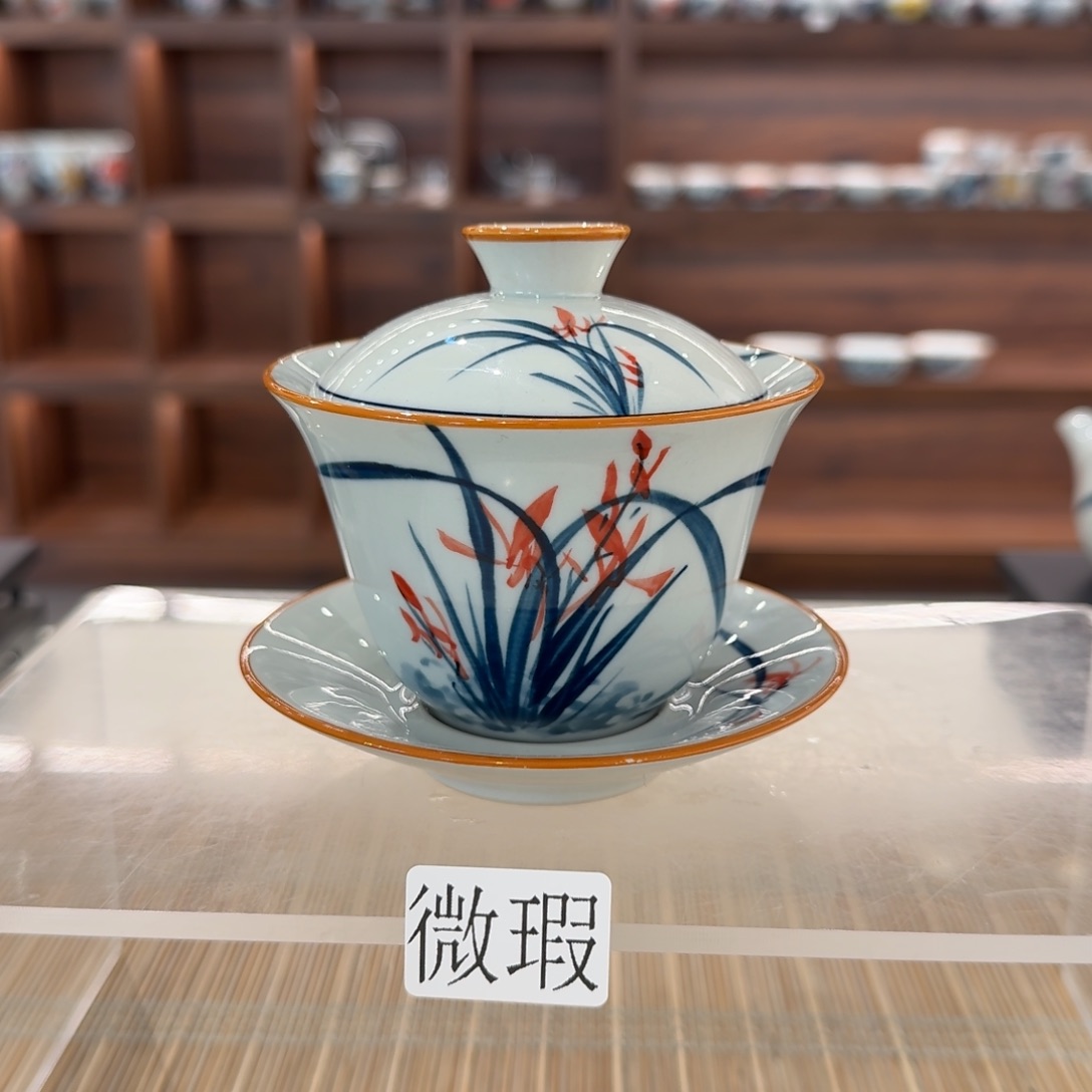 釉下手绘茶具微瑕