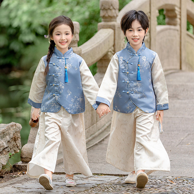 女童新中式国风唐装汉服套装2025新款儿童古装春秋季兄妹装