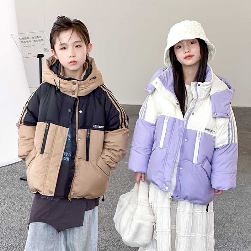 儿童秋冬新款防寒服男童女童潮流短款滑雪服韩范拼色外套加厚绒服