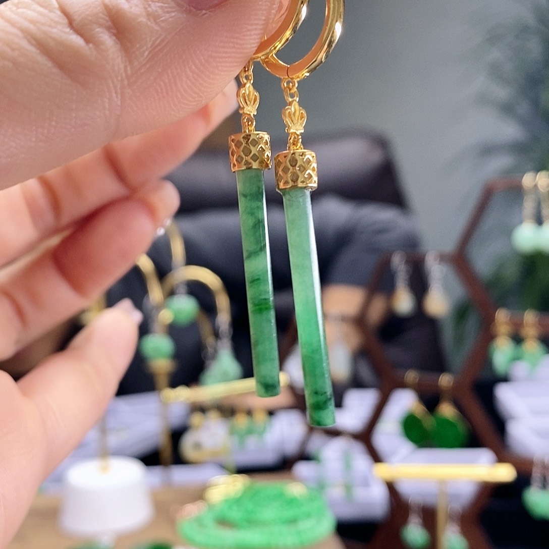 翡翠耳饰银S925镶嵌翡翠