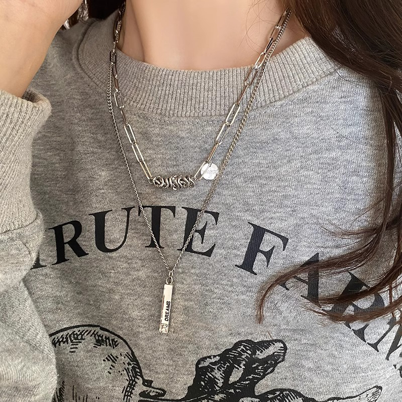 铜合金项链 嘻哈甜酷风时尚双层叠戴项链女毛衣链锁骨链个性ins风