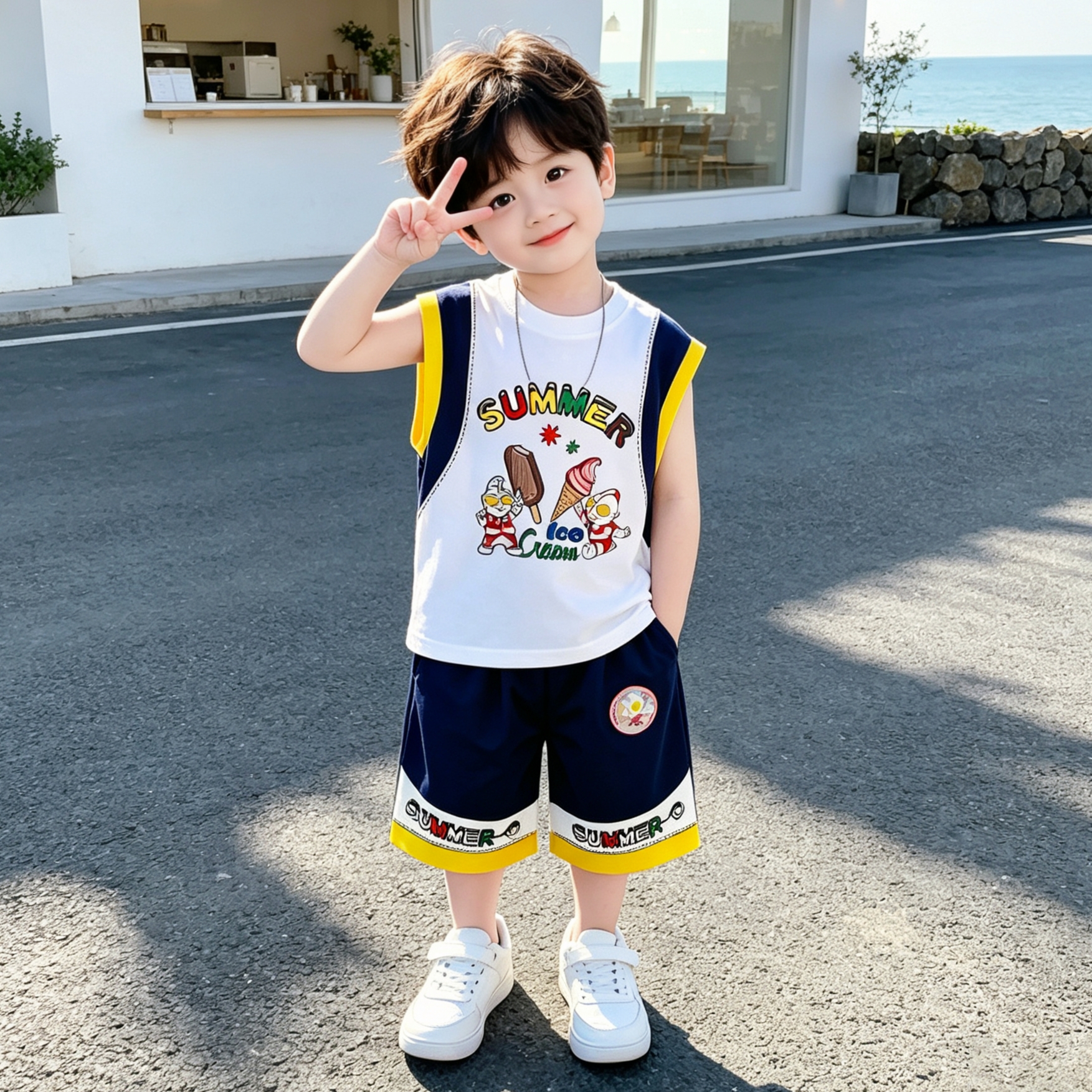 奥特曼男童夏装套装2026新款儿童夏季无袖背心宝宝薄款运动衣服潮