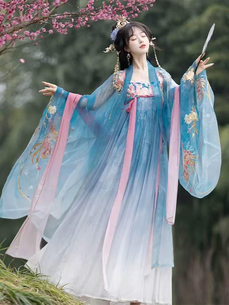 夏季薄款唐制汉服日常大袖齐胸诃子裙对襟