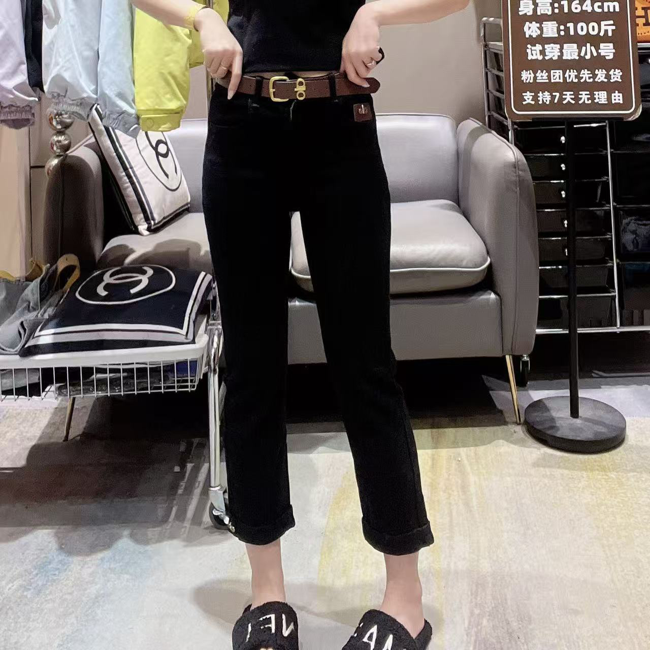 秋季高腰弹力休闲直筒九分牛仔裤女显瘦百搭适合胖妹妹9089