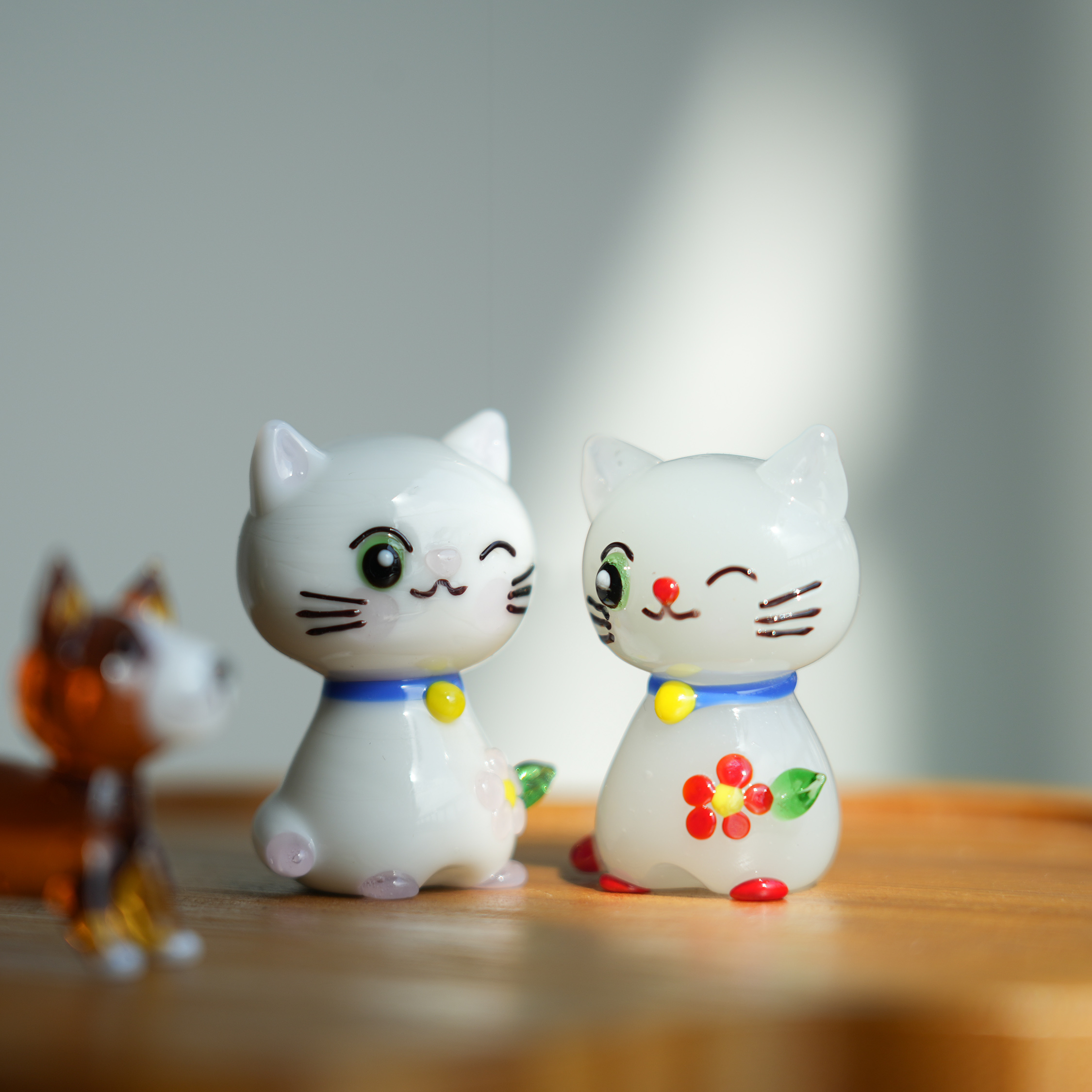 淄博琉璃手工艺品可爱小花猫桌面公仔摆件猫咪装饰品创意生日礼物