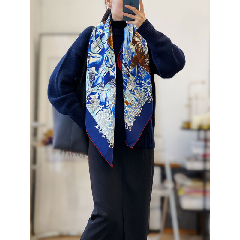 【途径莫斯科】重磅真丝桑蚕丝围巾双面缎105方巾丝巾披肩