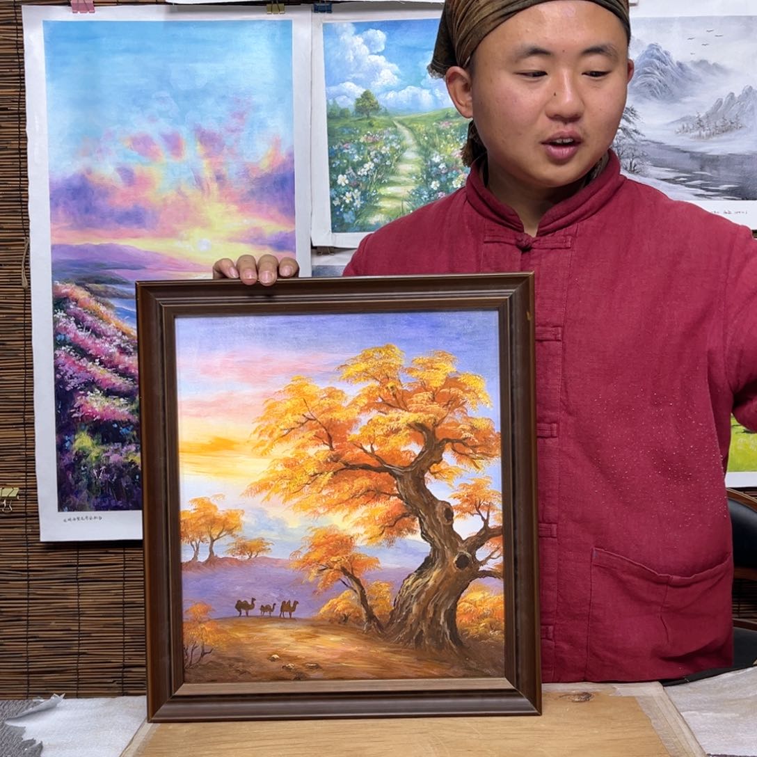 油画行路人小院绘画作品竞拍