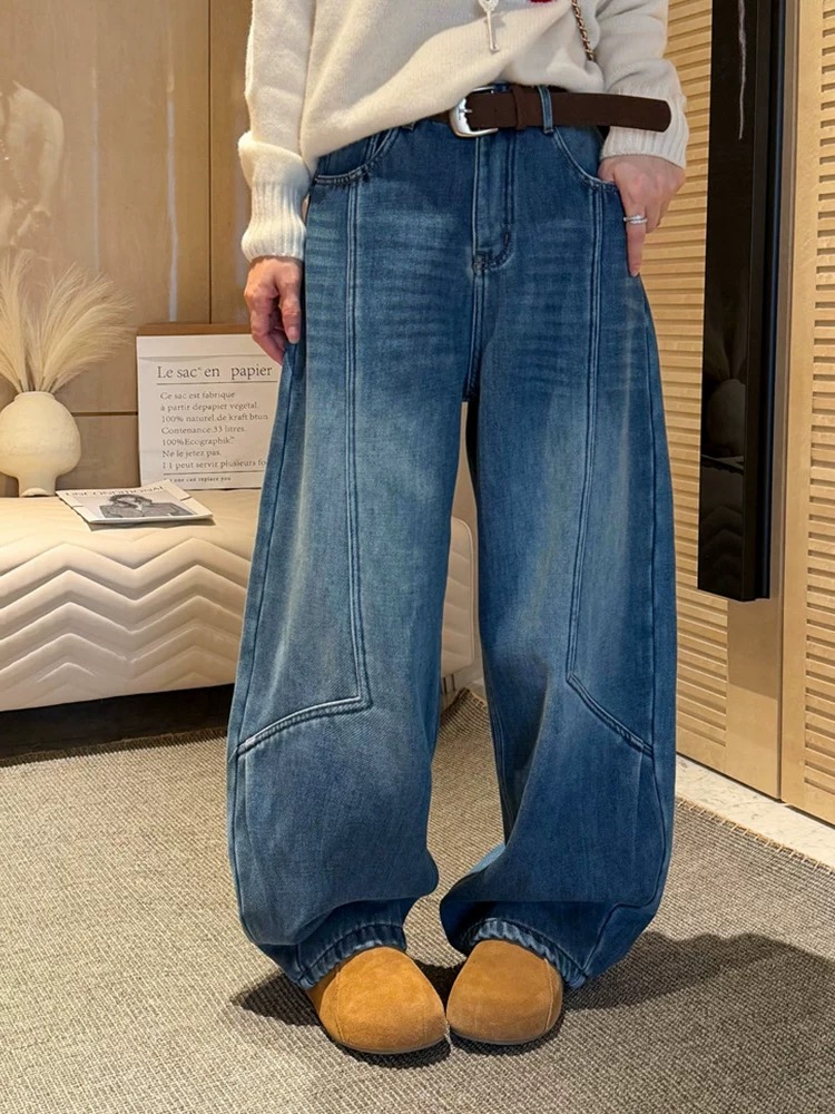 【瑶瑶专属】M022【裤长102】高腰牛仔裤阔腿裤ins直筒宽松水洗休闲风