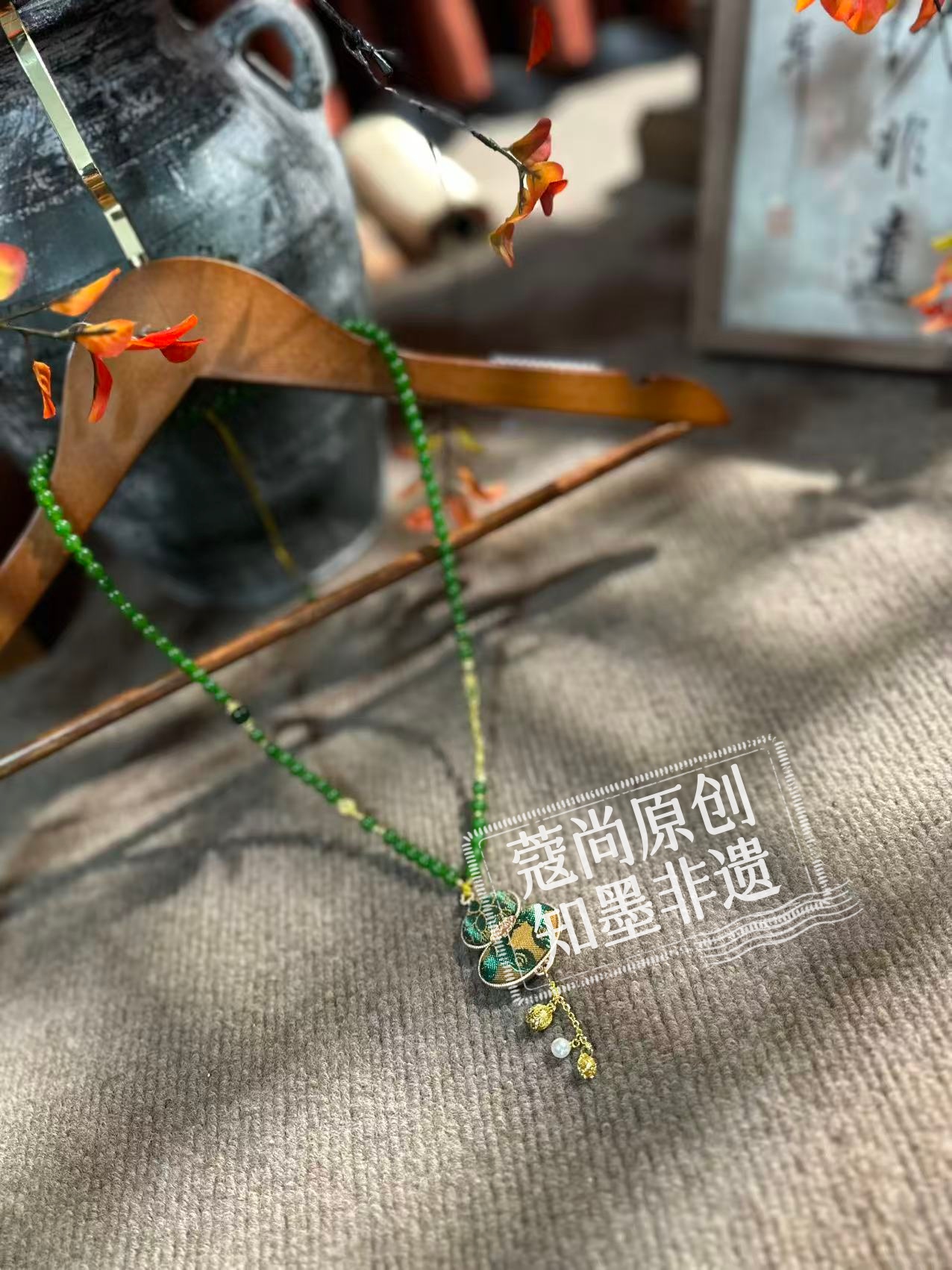 非金属仿珍珠吊坠 女颈装饰福禄吊坠中国风编织项链手工复古风