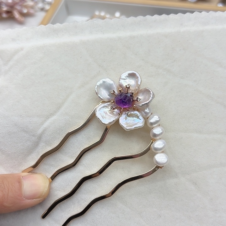 淡水珍珠发饰银S925镶嵌