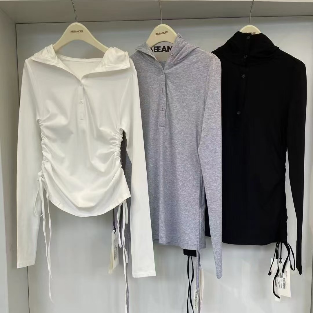 常规连帽速干褶皱常规款长袖网红运动带帽运动风