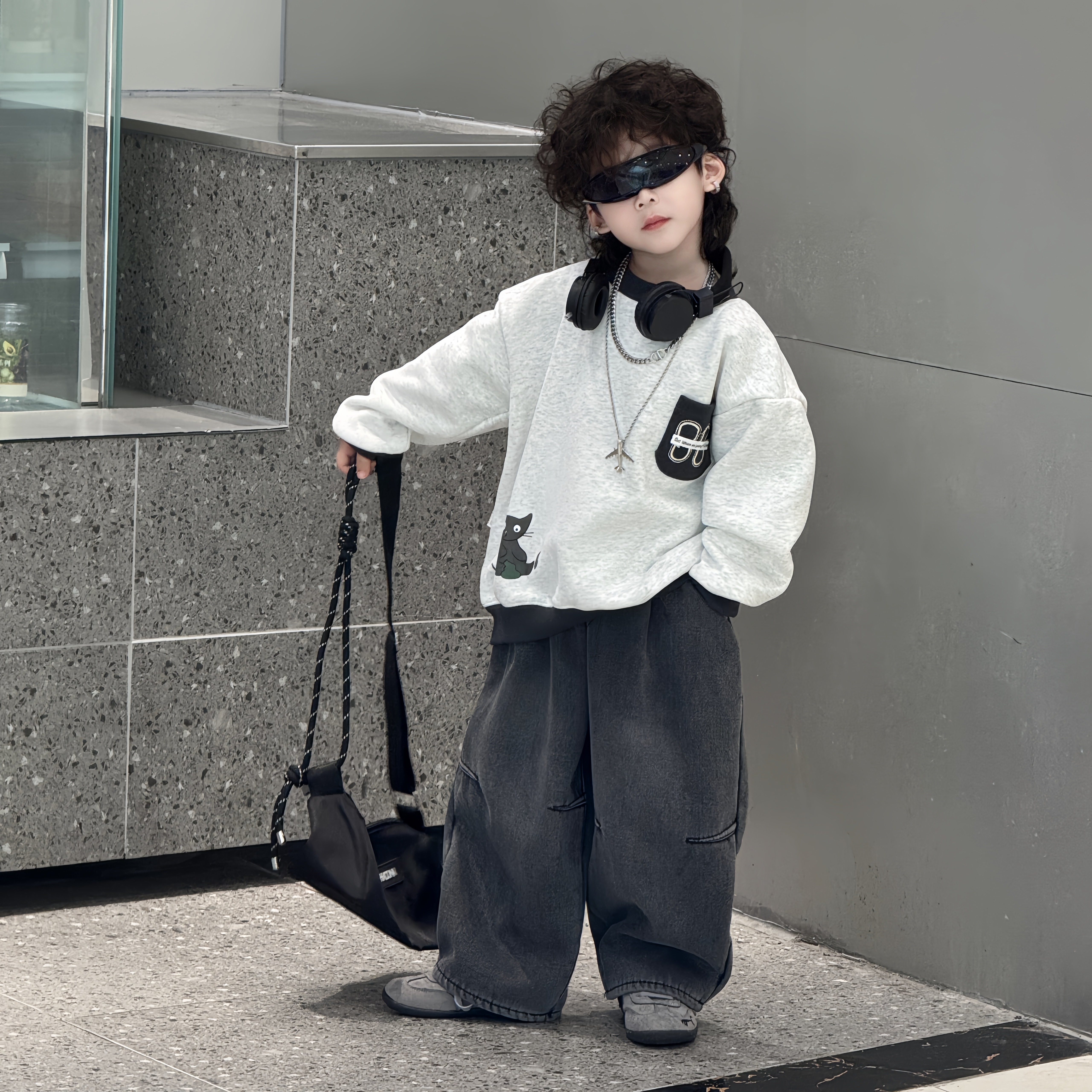 【柠檬妈】25韩版冬款加绒立体拖鞋小猫奶味酱卫衣男女童